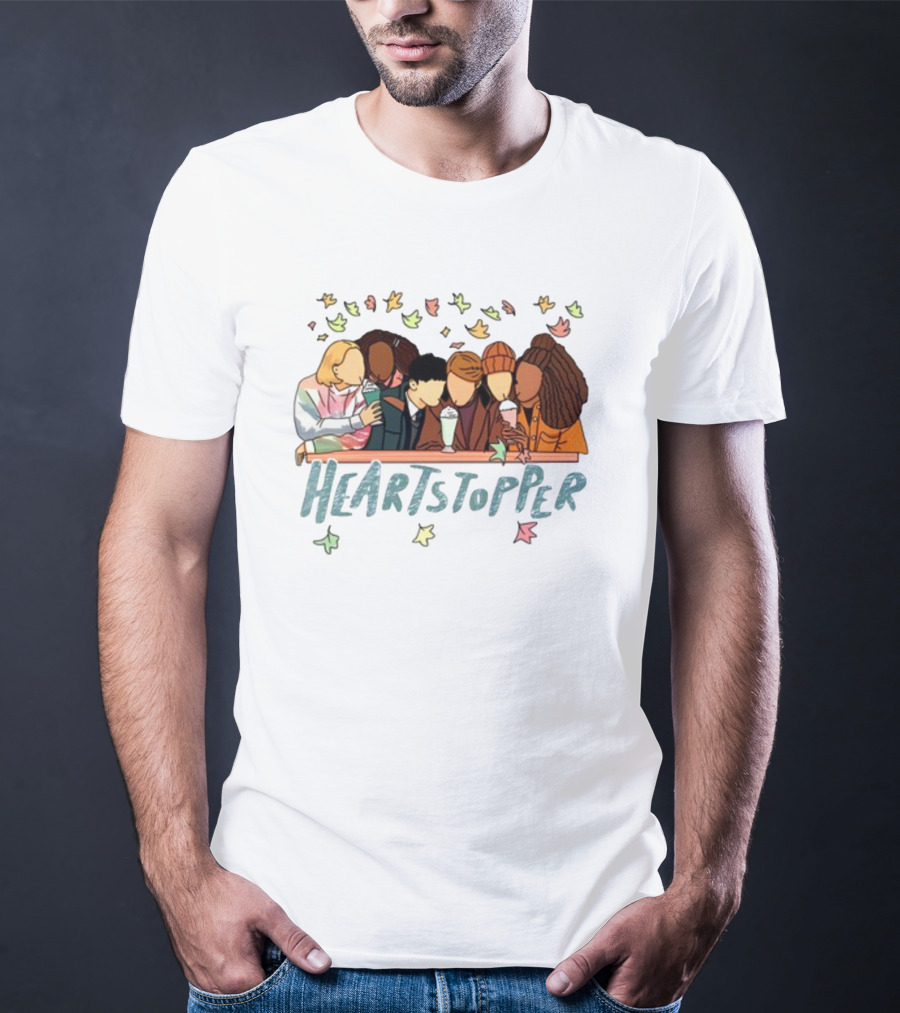 Heartstopper Characters At A Diner With Milkshakes And Falling Leaves T-Shirt