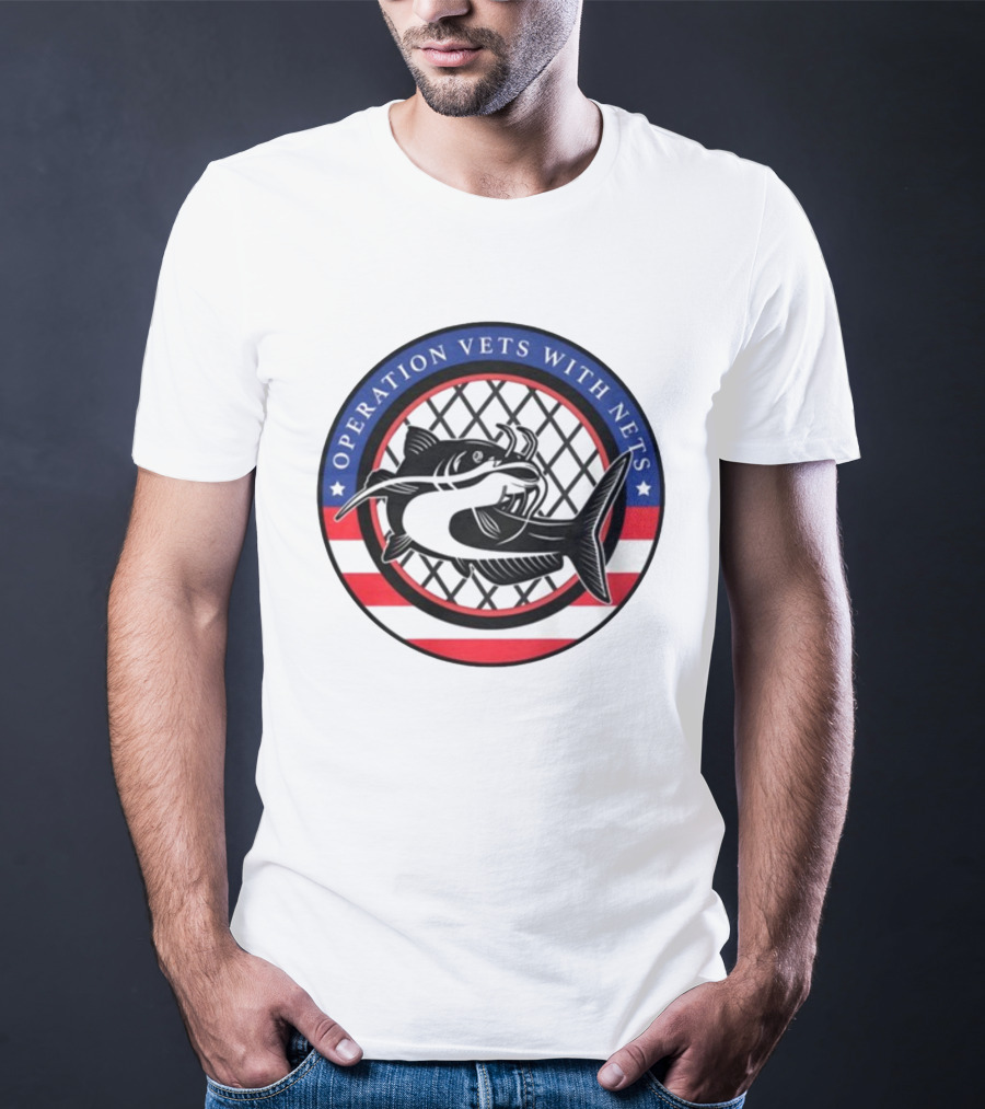 Operation Vets With Nets Patriotic Catfish Badge T-Shirt