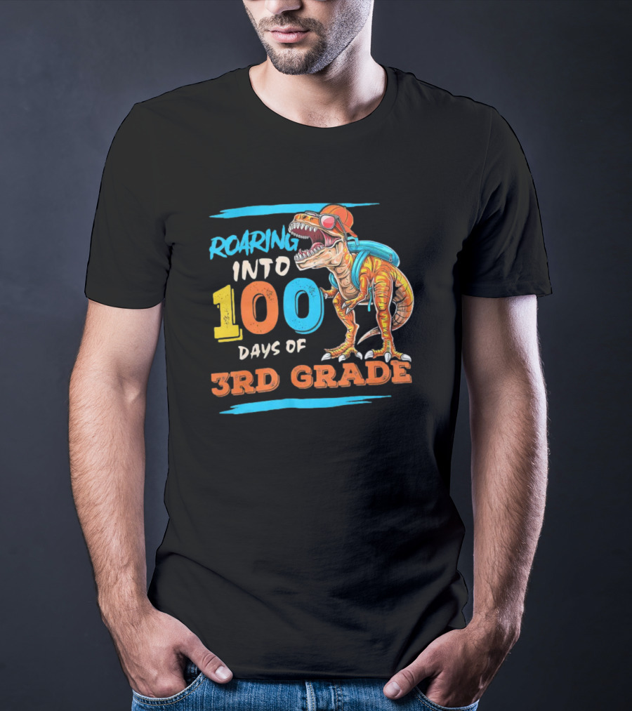 Roaring Into 100 Days Of 3rd Grade Dabbing Dinosaur T-Shirt