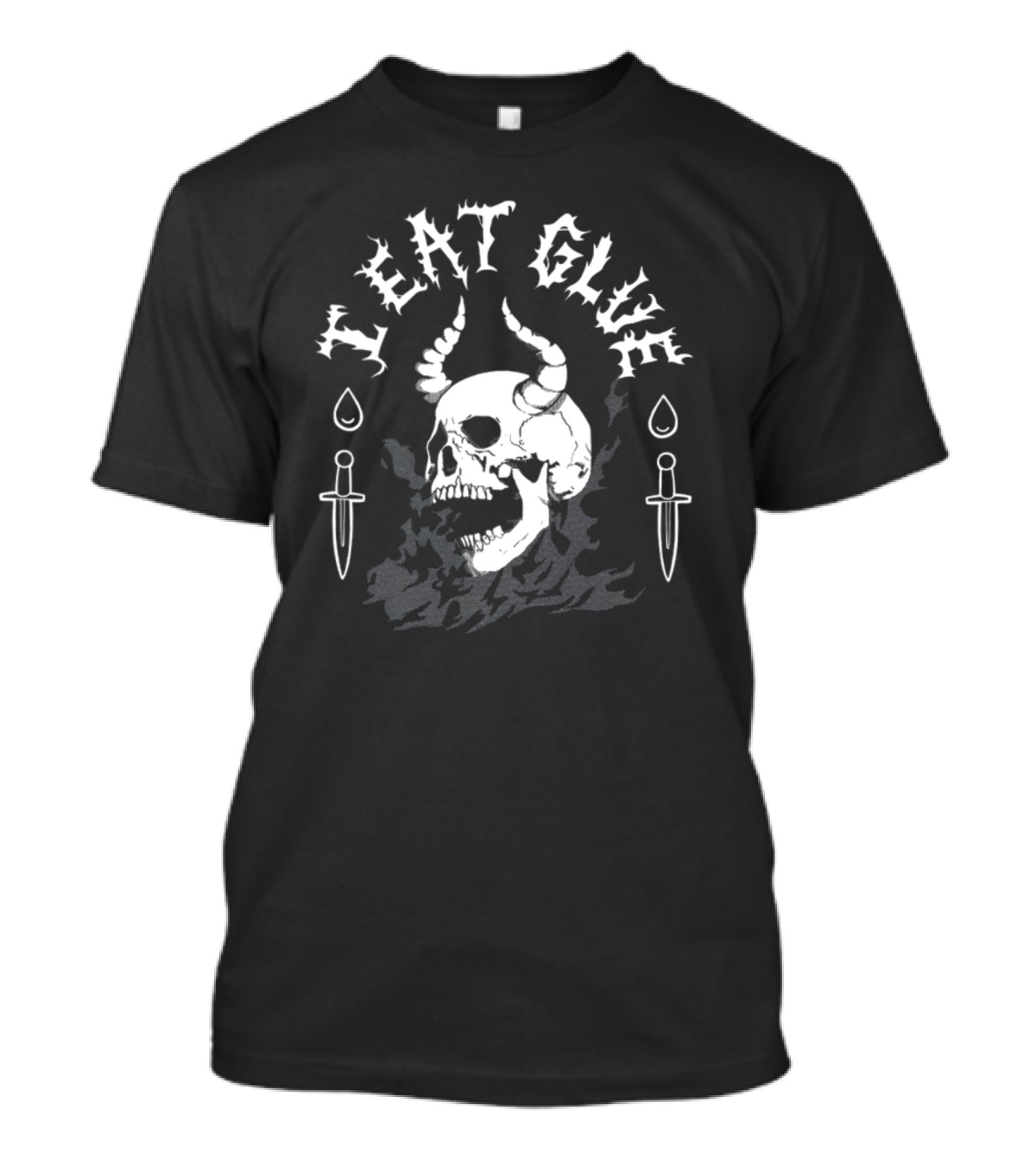 Skull And Knives With Teat Glue Text And Horns T-Shirt
