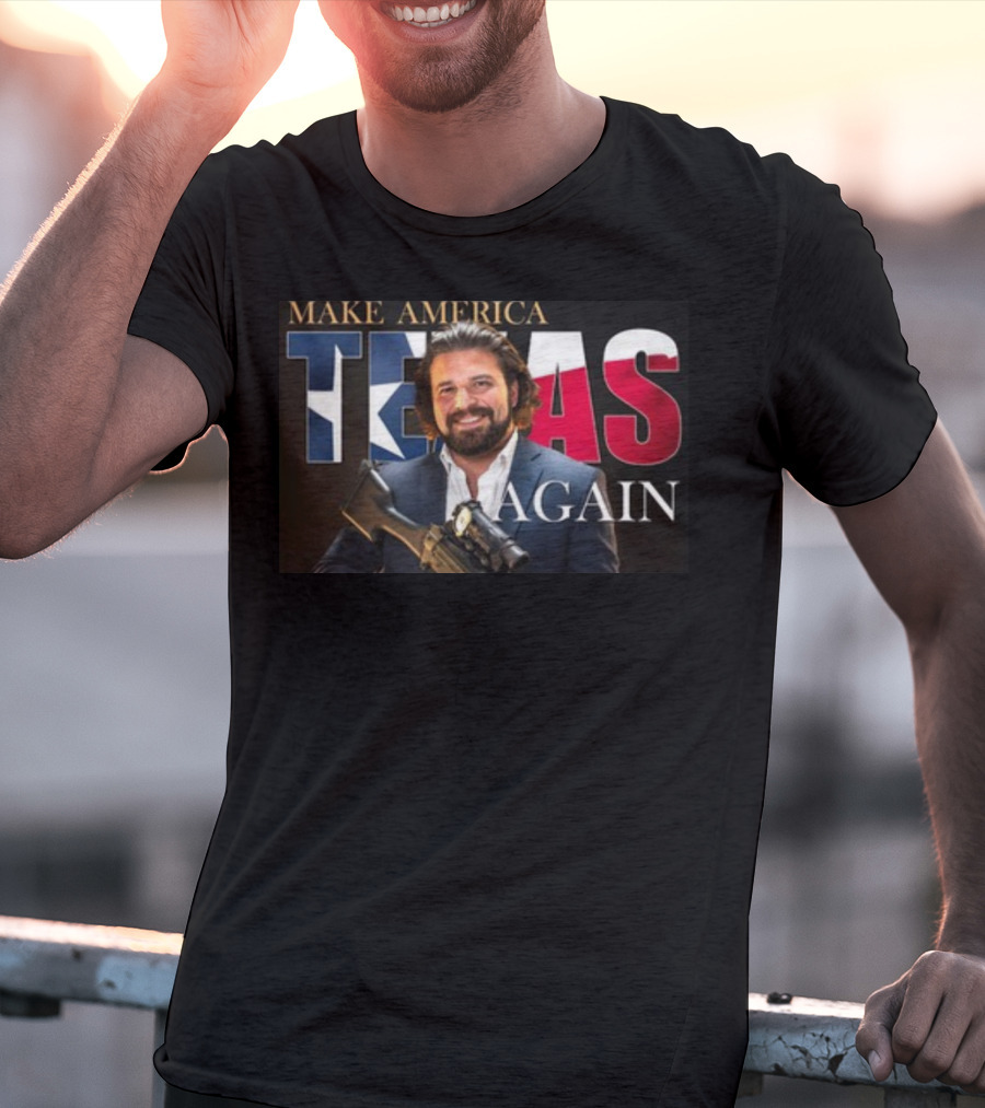 TheAKGuy Make America Texas Again Patriotic Man With Gun And Texas Flag T-Shirt