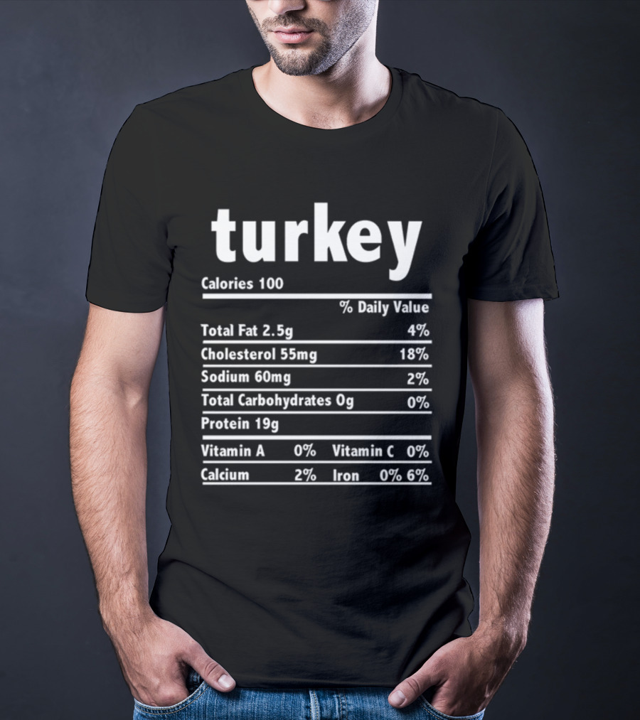 Turkey Nutrition Label Calories 100 Total Fat 2.5g Protein 19g T-Shirt