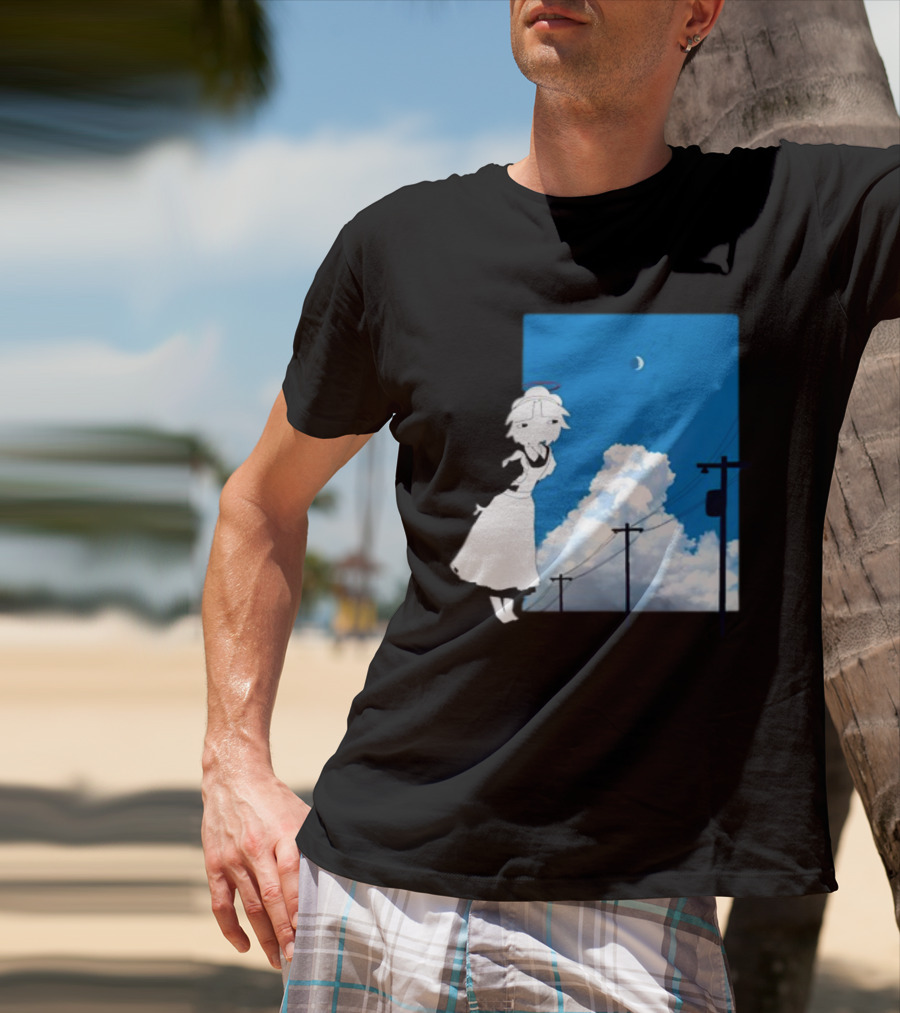 Electric Maid Under Cloudy Sky And Moon With Power Lines T-Shirt