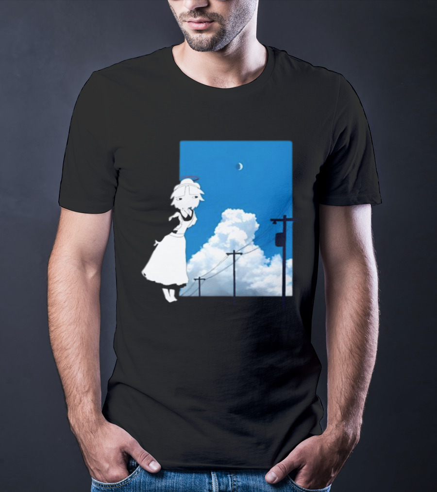 Electric Maid Under Cloudy Sky And Moon With Power Lines T-Shirt