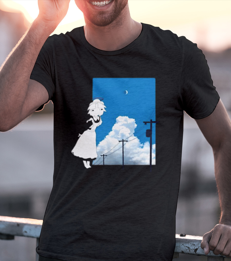 Electric Maid Under Cloudy Sky And Moon With Power Lines T-Shirt