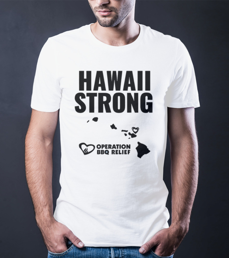Hawaii Strong Operation BBQ Relief Map And Heart Icons T-Shirt