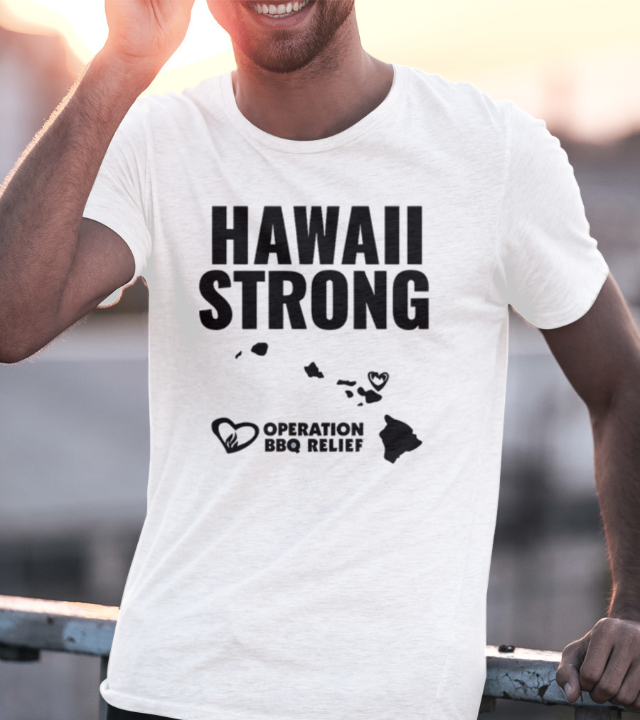 Hawaii Strong Operation BBQ Relief Map And Heart Icons T-Shirt