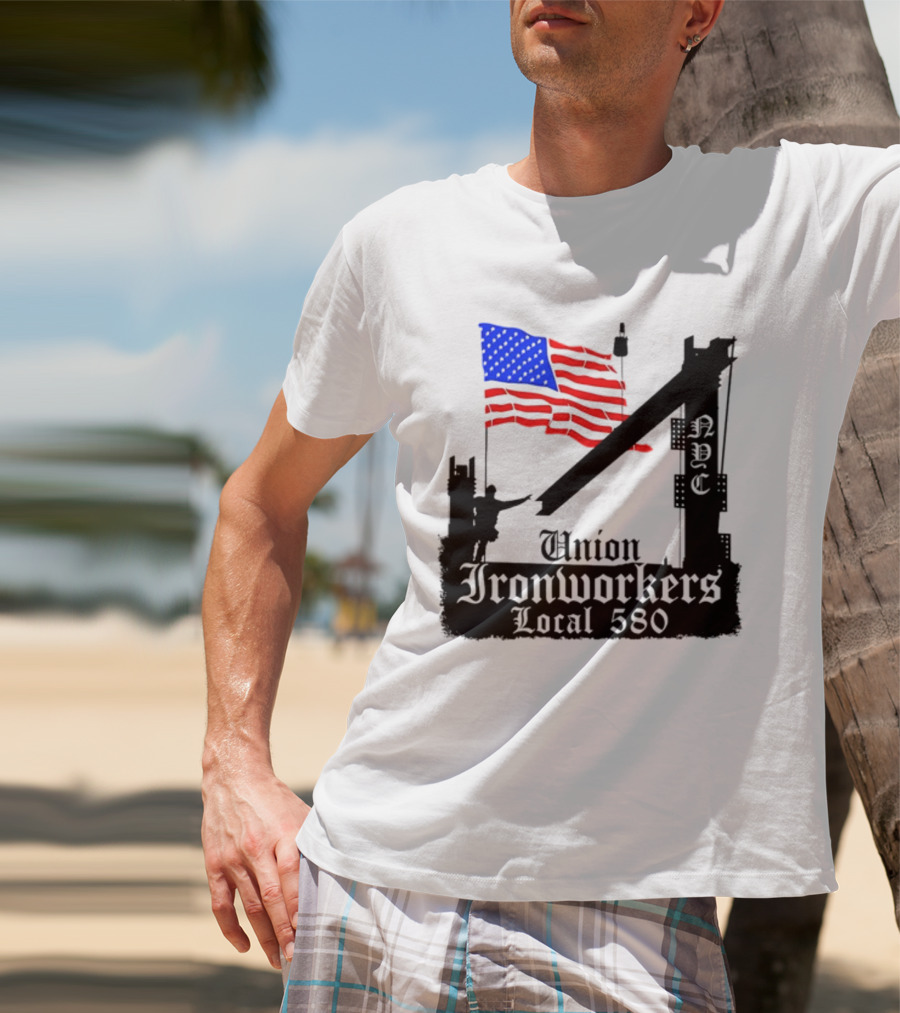 Union Ironworkers Local 580 NYC American Flag T-Shirt