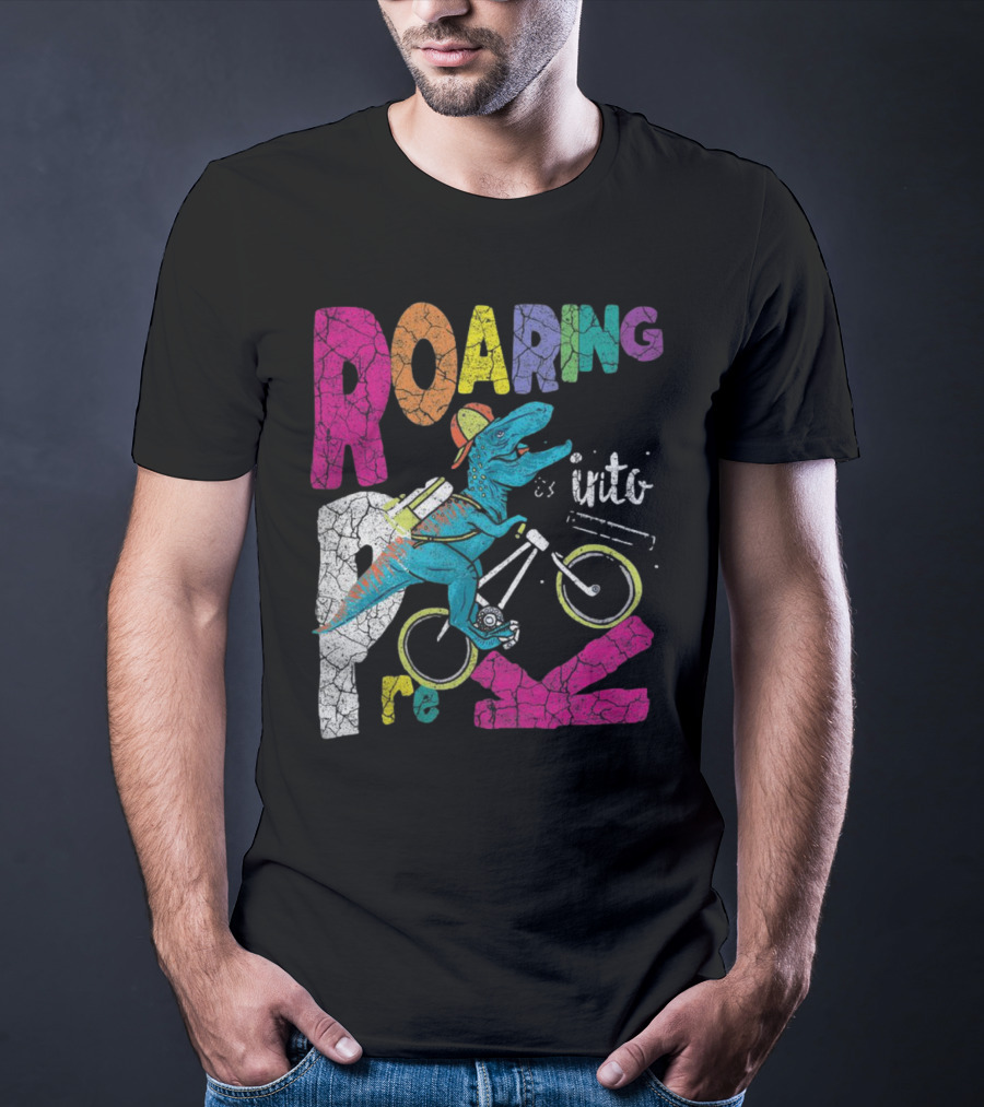 Roaring Into Pre-K Dinosaur Bike Adventure 1st Day Of School Rex T-Shirt