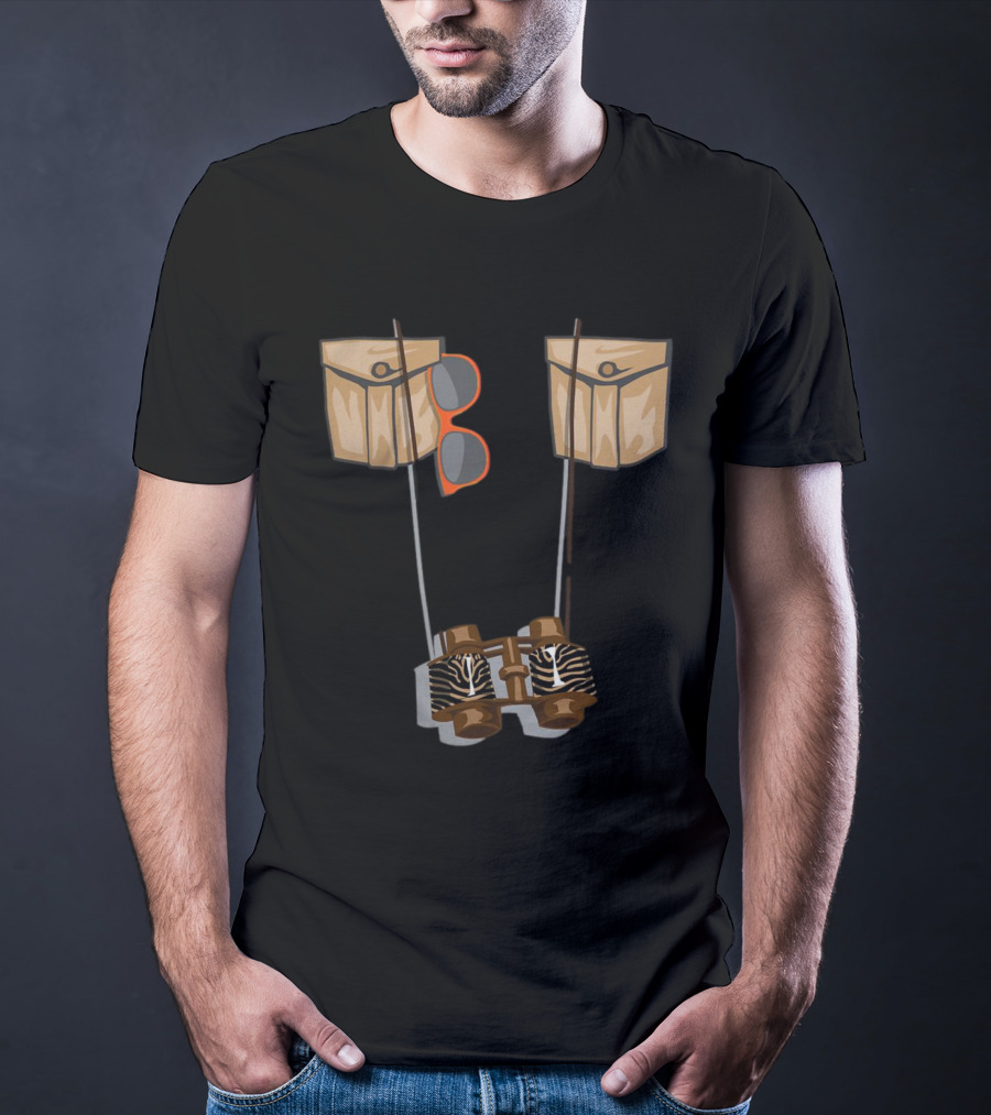 Zoo Keeper Halloween Costume DIY Jungle Safari Explorer Zebra Binoculars And Orange Sunglasses T-Shirt