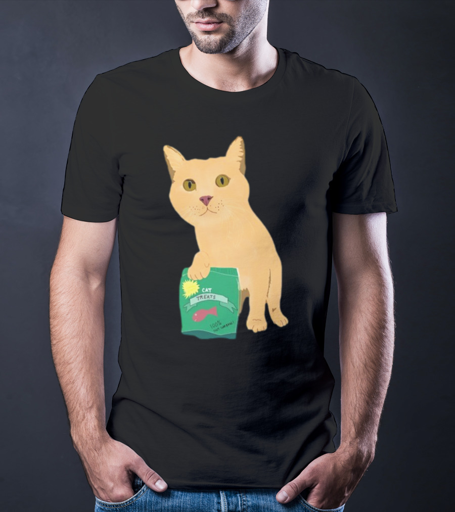 KatRose Cat Treats 100% Fish Formula Cat Holding Green Package T-Shirt
