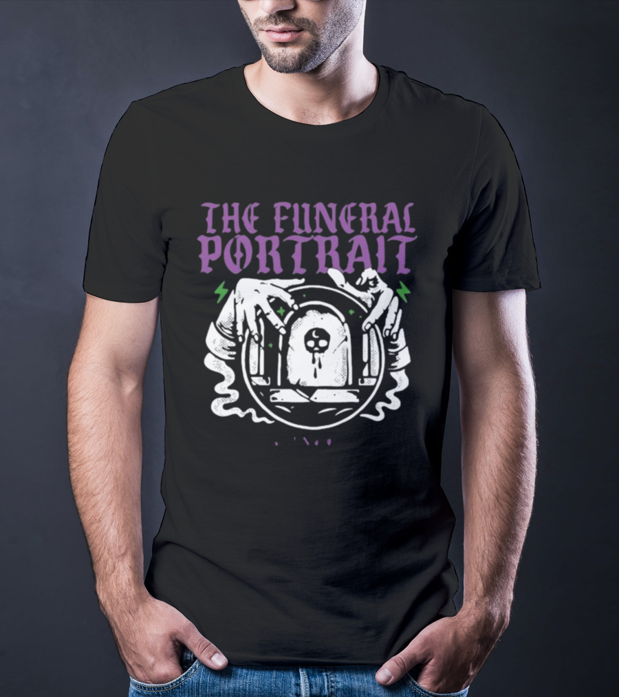 The Funeral Portrait Coffin Crew Grim Skull And Coffin Hands T-Shirt