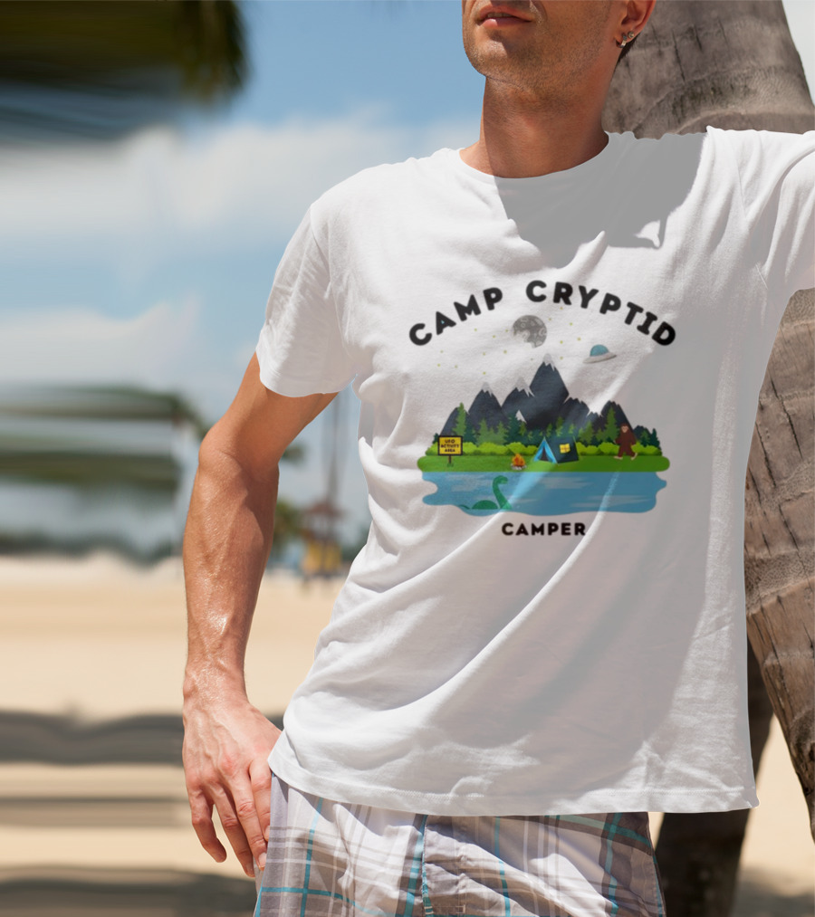 Camp Cryptid Camper UFO Area Loch Ness Bigfoot Camping Scene T-Shirt