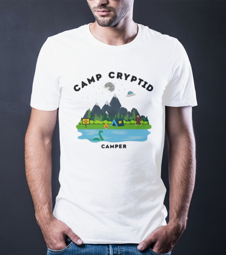 Camp Cryptid Camper UFO Area Loch Ness Bigfoot Camping Scene T-Shirt