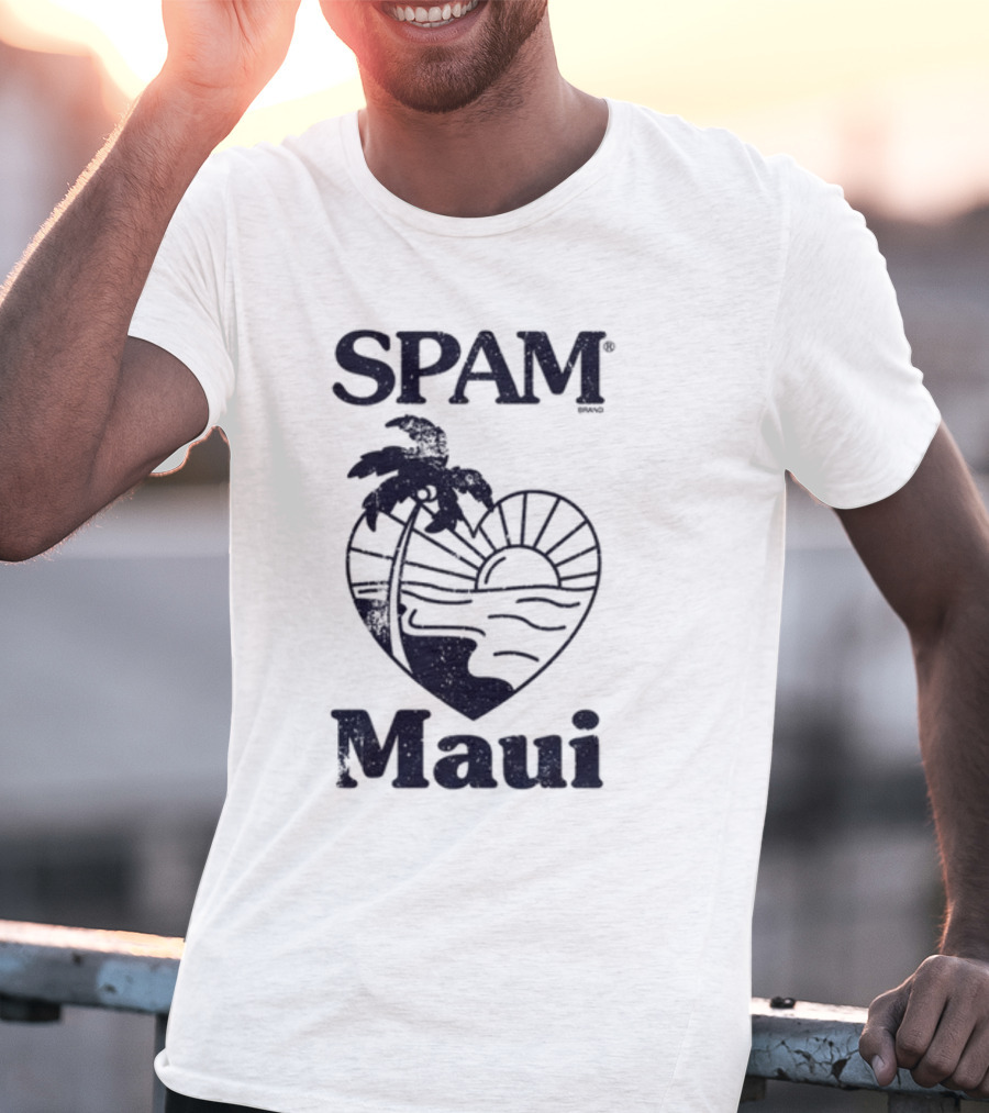 SPAM Maui Sunset Heart Palm Tree T-Shirt