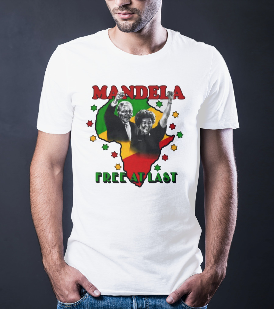 Nelson Mandela Free At Last Africa Map Red Yellow Green Stars T-Shirt