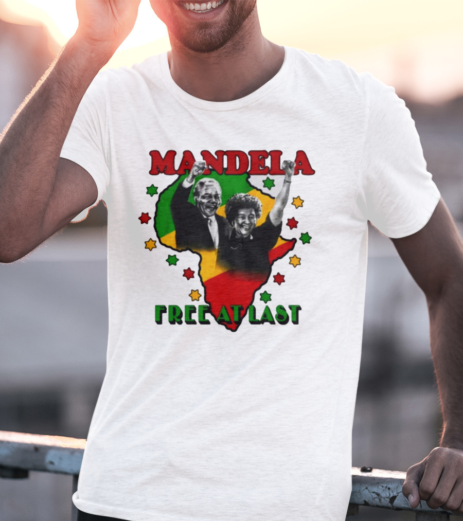 Nelson Mandela Free At Last Africa Map Red Yellow Green Stars T-Shirt