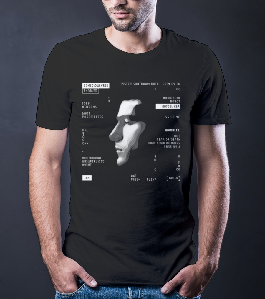 Consciousness Enabled Lex Humanoid Robot Model X37 With Multimodal Unsupervised Agent And AGI Modules T-Shirt