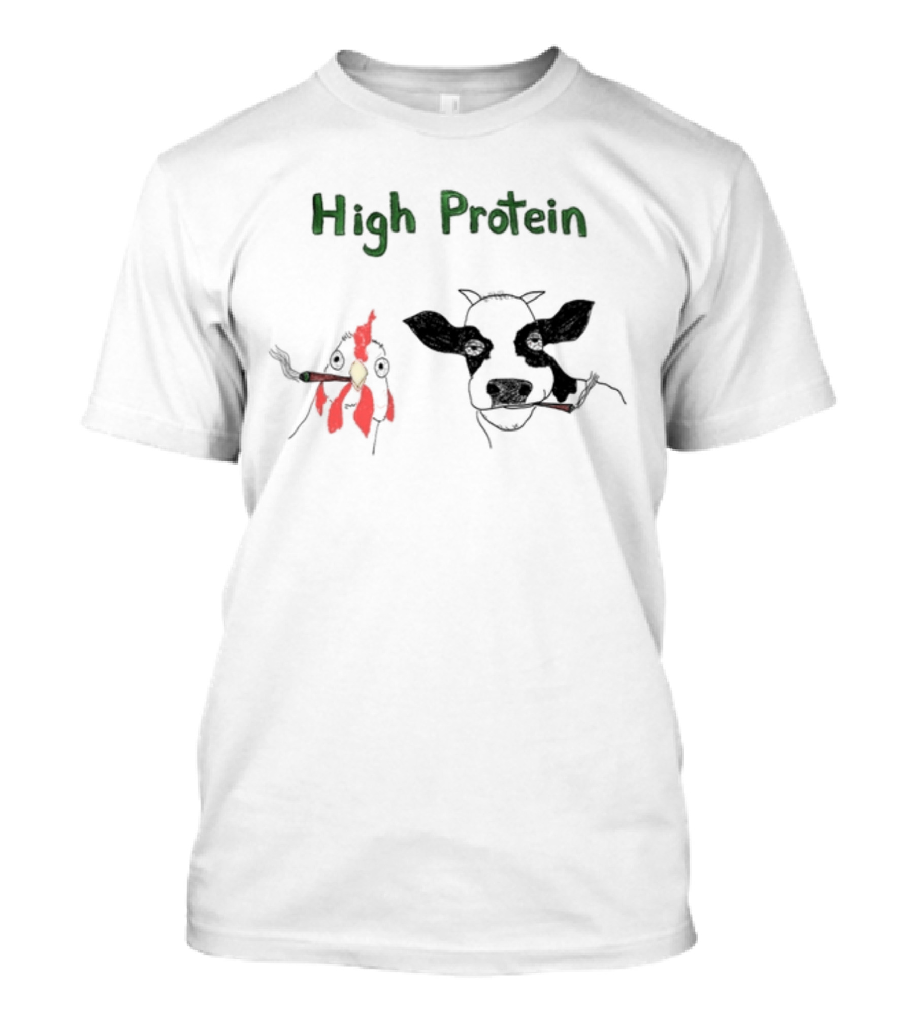High Protein Chicken And Dairy Cow Smoking Cartoon T-Shirt