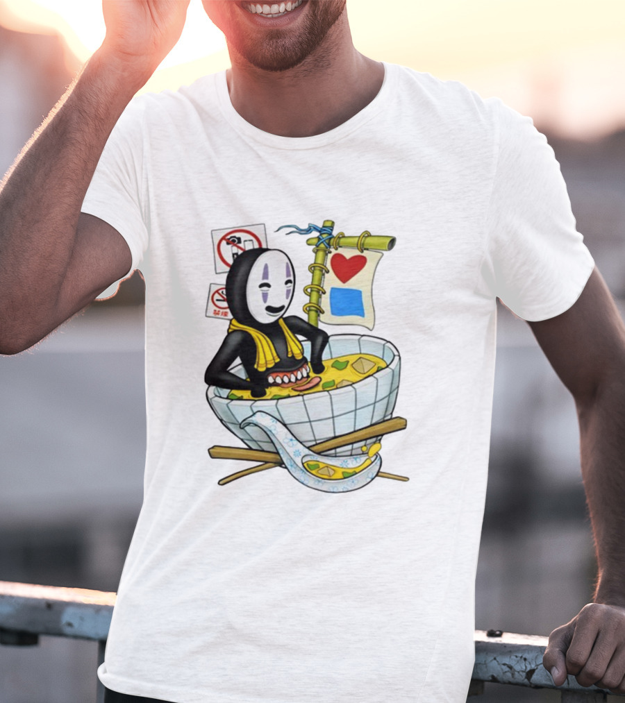 Bluetile Miso Bath Spirit Face Heart Bamboo Nobori T-Shirt