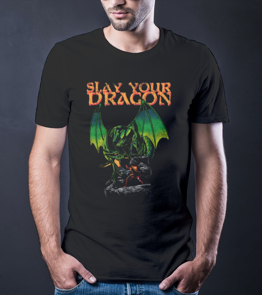 Slay Your Dragon Fantasy Green Fire-Breathing Creature T-Shirt