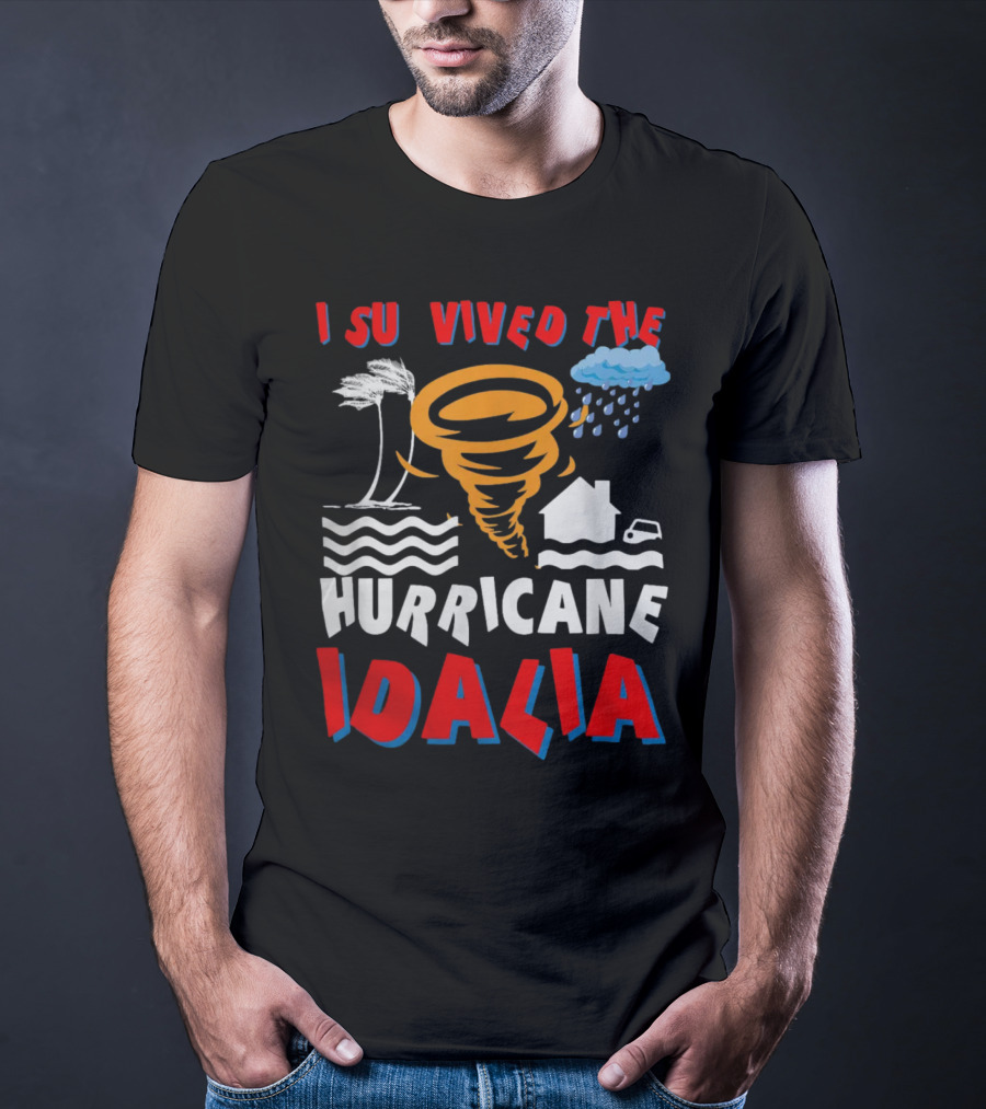 I Survived The Hurricane Idalia Tornado Palm Trees Rain House Car Waves T-Shirt