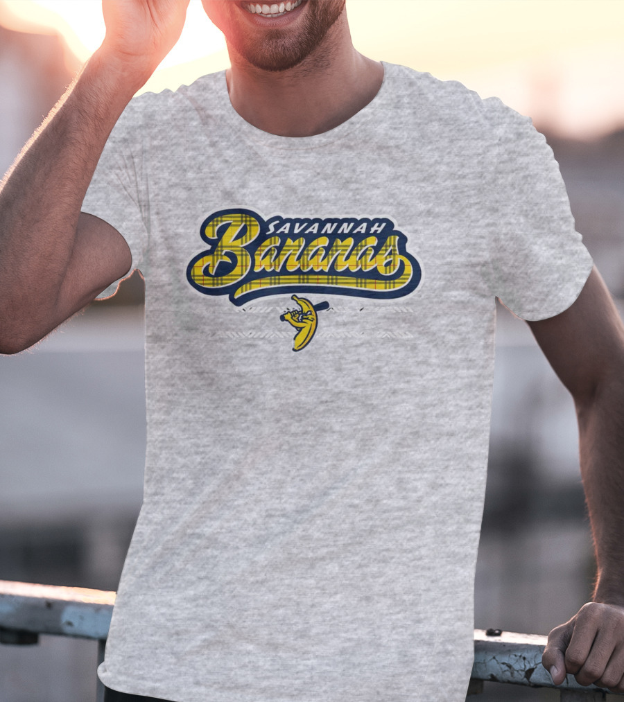 Savannah Bananas Yellow Plaid Baseball Logo Fun T-Shirt