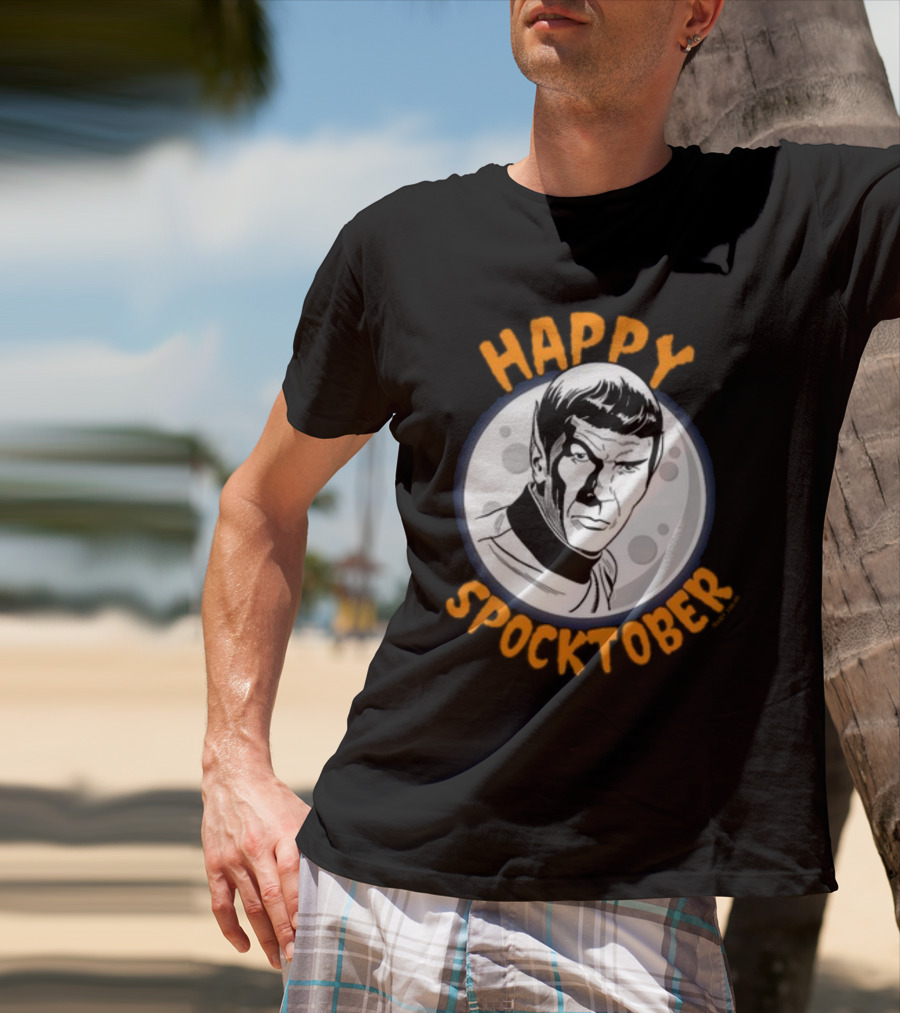 HAPPY SPOCKTOBER Moon Art Spock Vintage Style Retro Sci-Fi Character T-Shirt