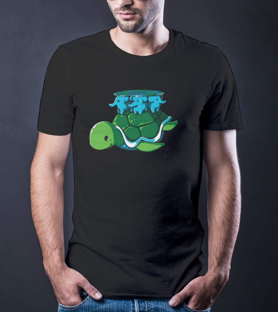 Bladezaim Teeturtle Green Turtle With Three Blue Elephants T-Shirt