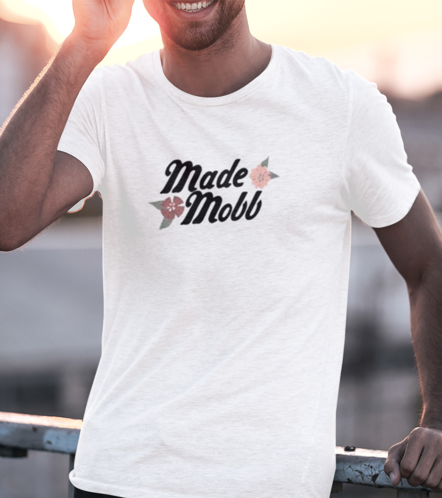 Made Mobb Floral Text With Red Orange Flowers T-Shirt