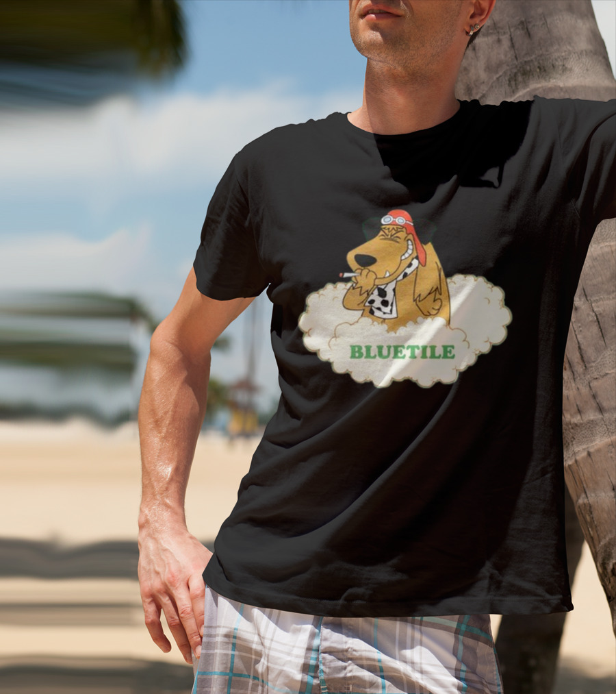 Bluetile Smiling Dog With Aviator Goggles And Bone Scarf In Clouds T-Shirt