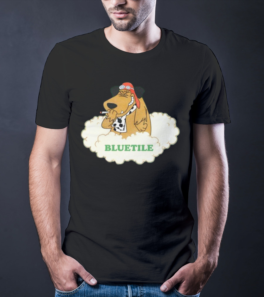 Bluetile Smiling Dog With Aviator Goggles And Bone Scarf In Clouds T-Shirt