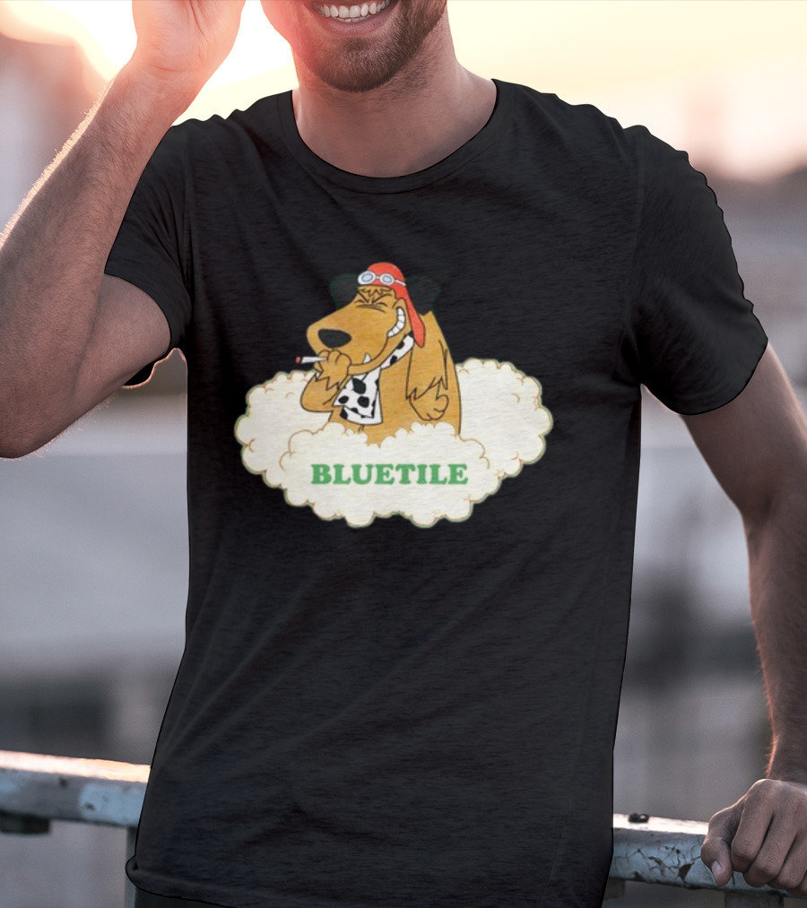 Bluetile Smiling Dog With Aviator Goggles And Bone Scarf In Clouds T-Shirt