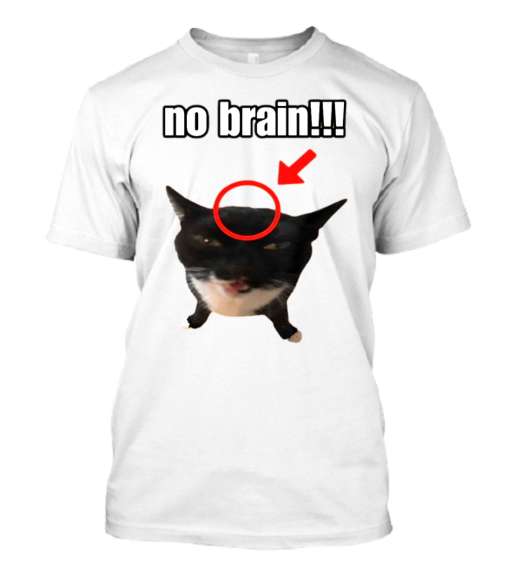No Brain Cat With Red Circle And Arrow T-Shirt