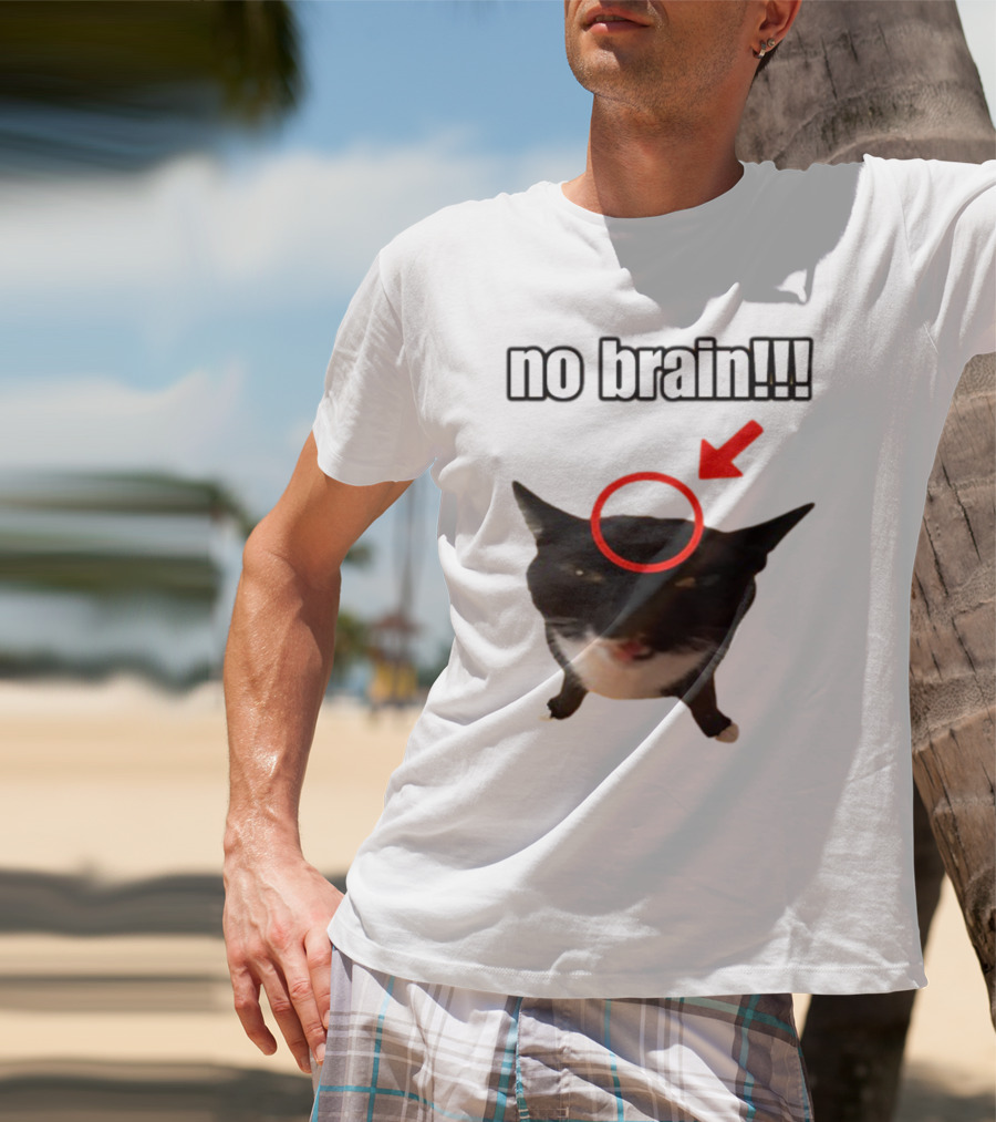 No Brain Cat With Red Circle And Arrow T-Shirt