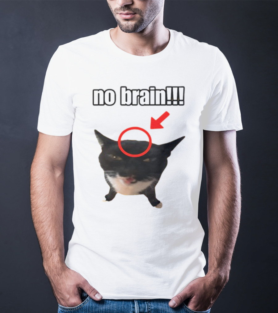 No Brain Cat With Red Circle And Arrow T-Shirt