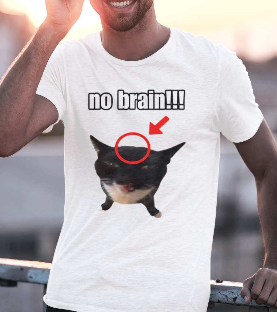 No Brain Cat With Red Circle And Arrow T-Shirt