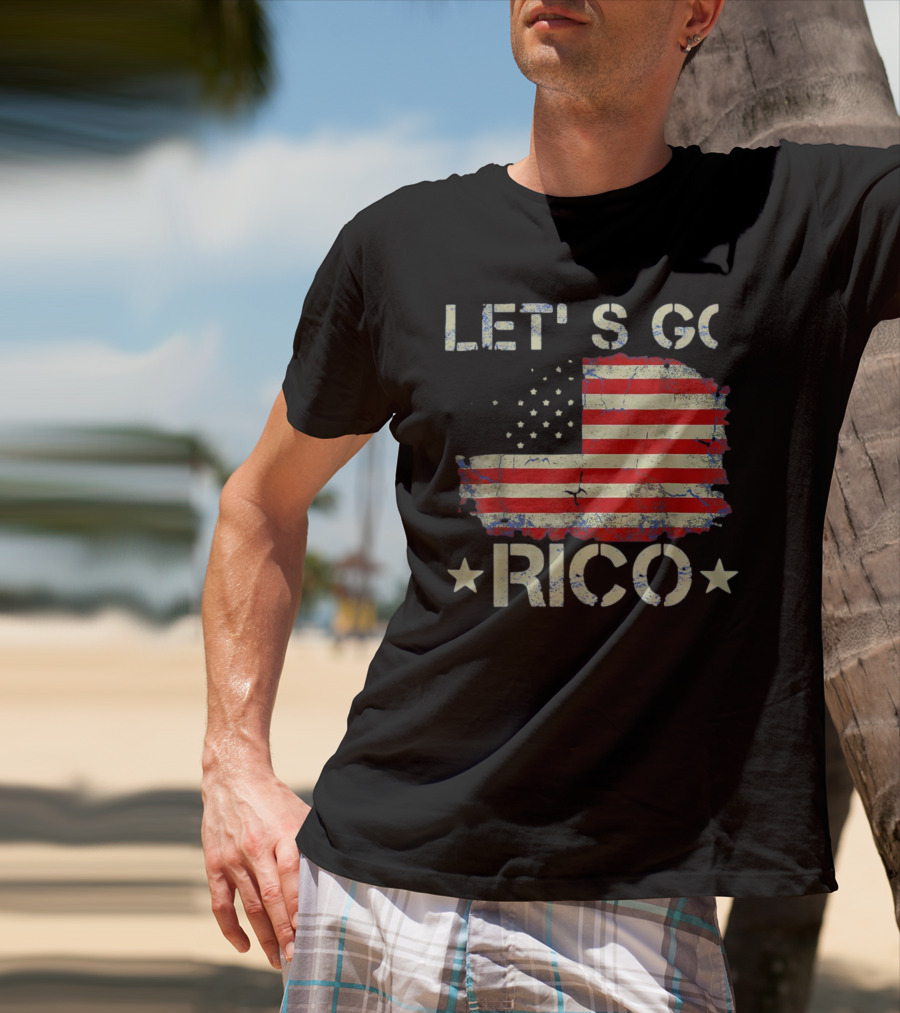 LET'S GO RICO American Flag Text With Star Accents T-Shirt