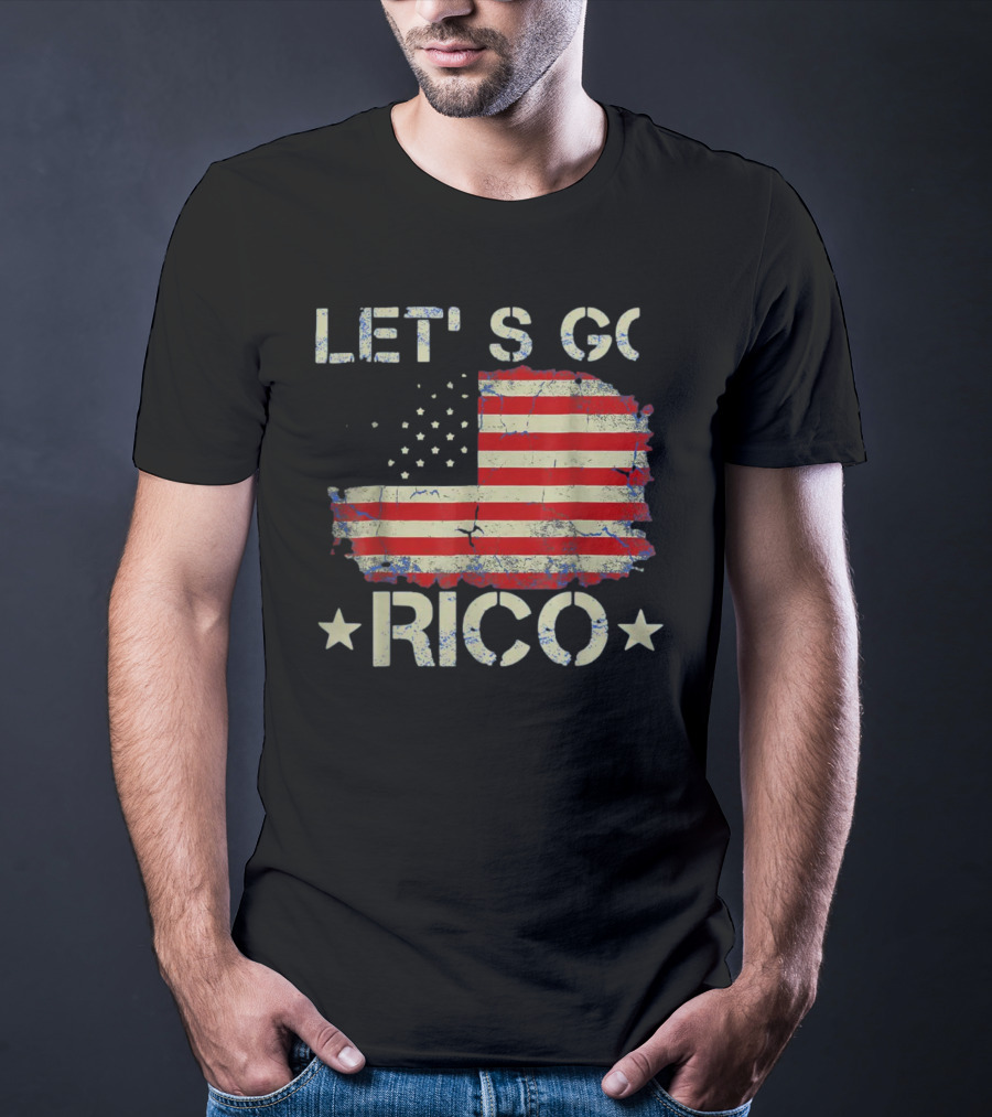 LET'S GO RICO American Flag Text With Star Accents T-Shirt