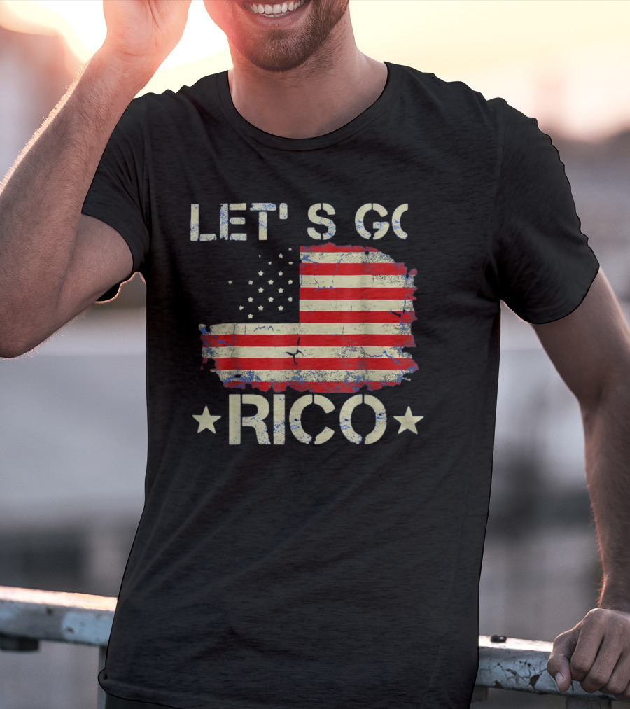LET'S GO RICO American Flag Text With Star Accents T-Shirt