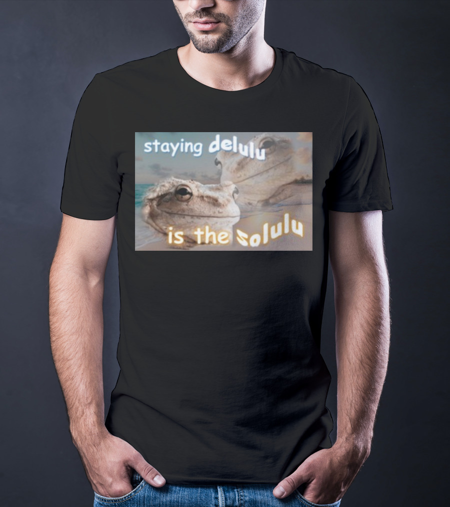 Staying Delulu Is The Solulu Frog Meme Beach Reflection T-Shirt