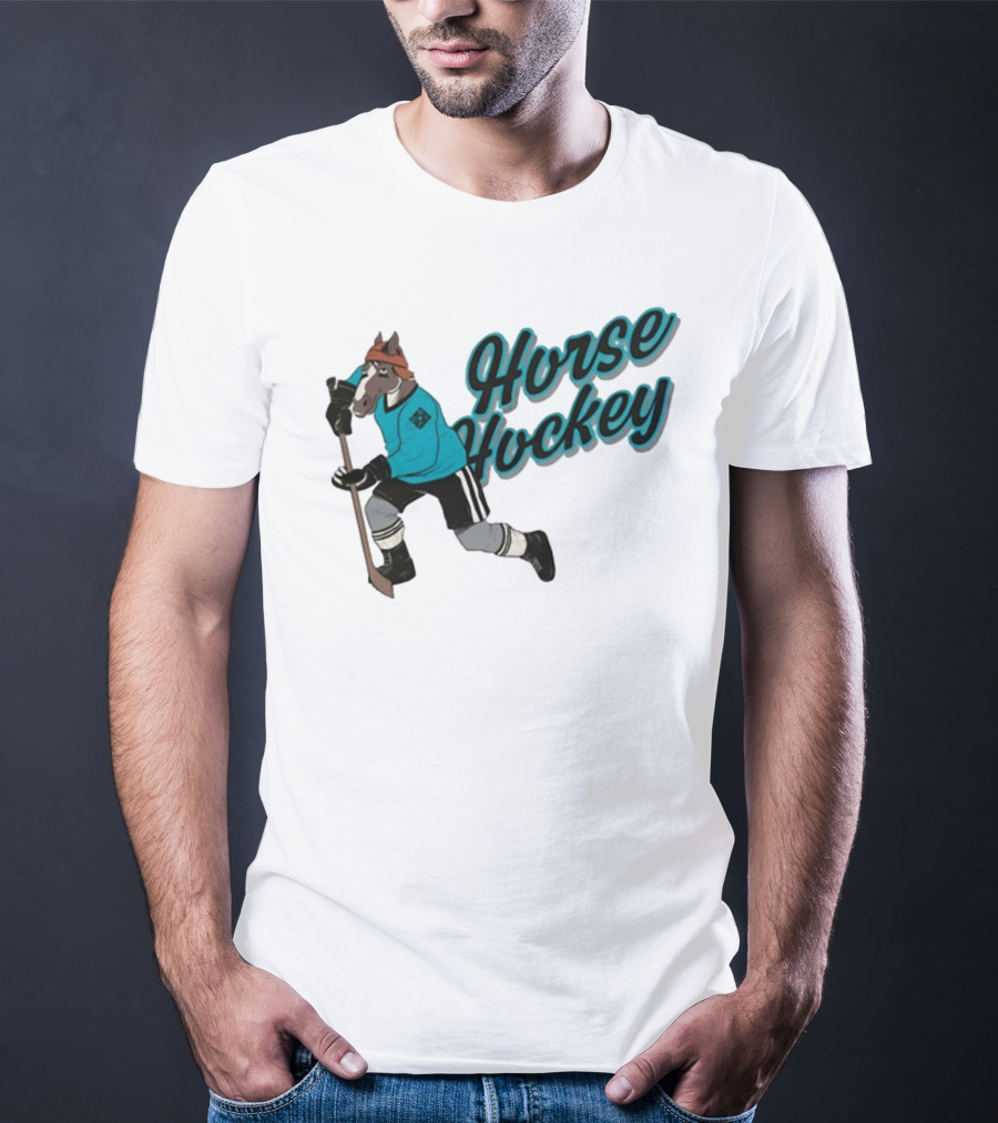 Davidsamsonpodcast Horse Hockey Skating Cartoon Horse With Stick T-Shirt