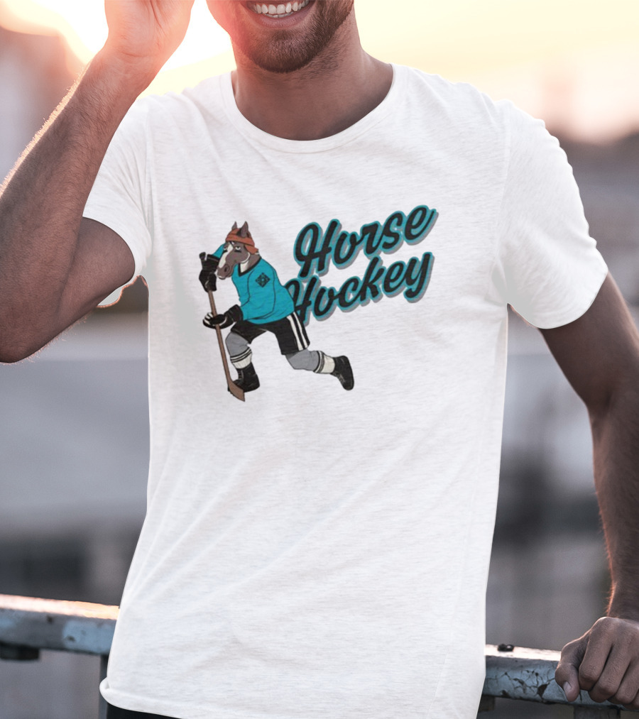 Davidsamsonpodcast Horse Hockey Skating Cartoon Horse With Stick T-Shirt