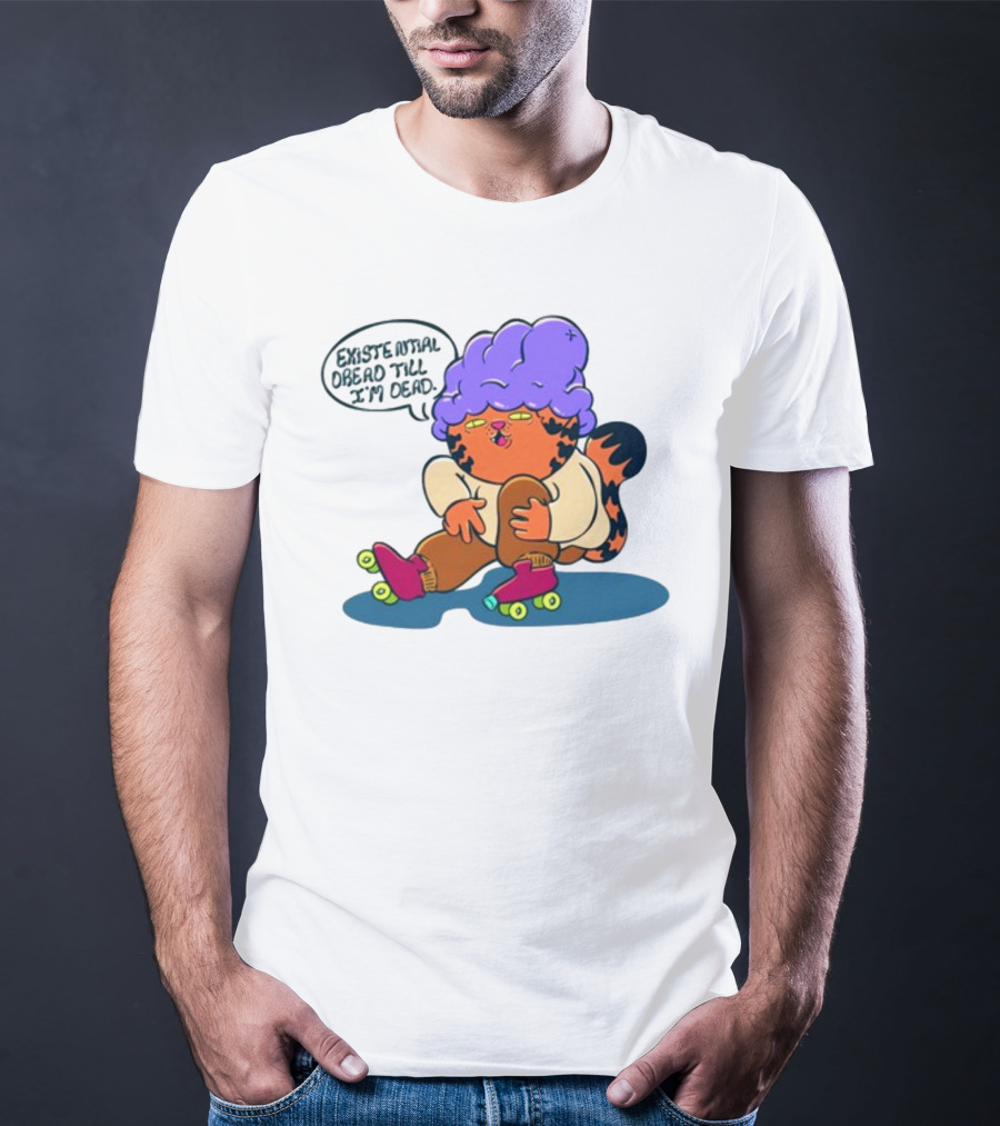 Existential Dread Till I'm Dead Funny Roller Skating Tiger With Purple Hair T-Shirt