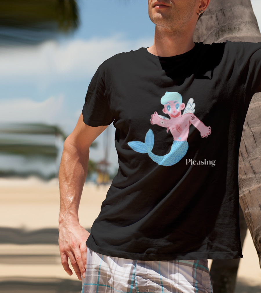 Pleasing Hairy Mermaid Graphic With Wings And Heart Tattoo T-Shirt