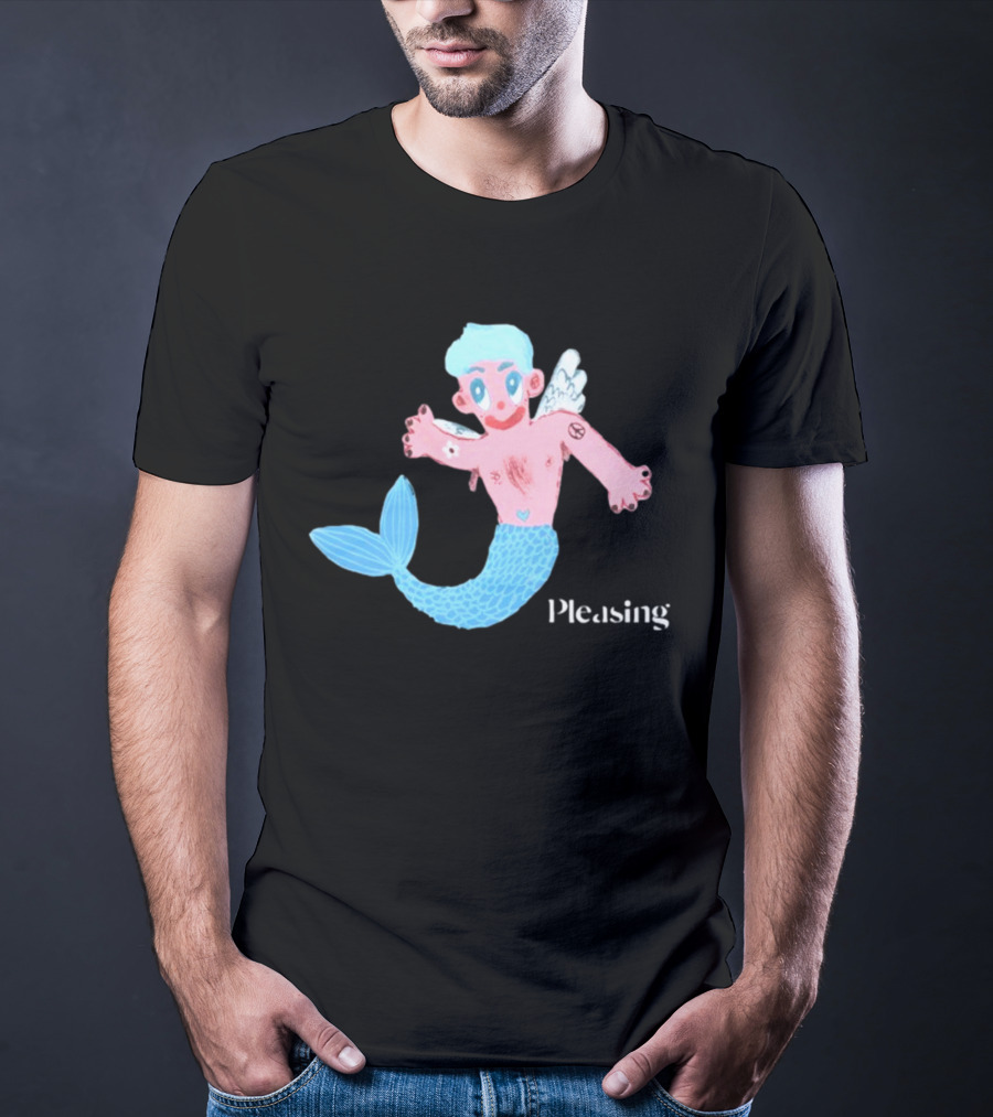 Pleasing Hairy Mermaid Graphic With Wings And Heart Tattoo T-Shirt