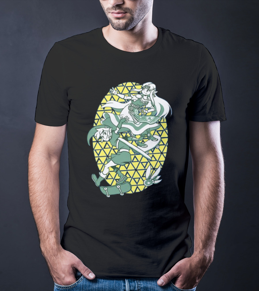 Ocarina Of Grind Link And Zelda Skateboarding Triangles T-Shirt