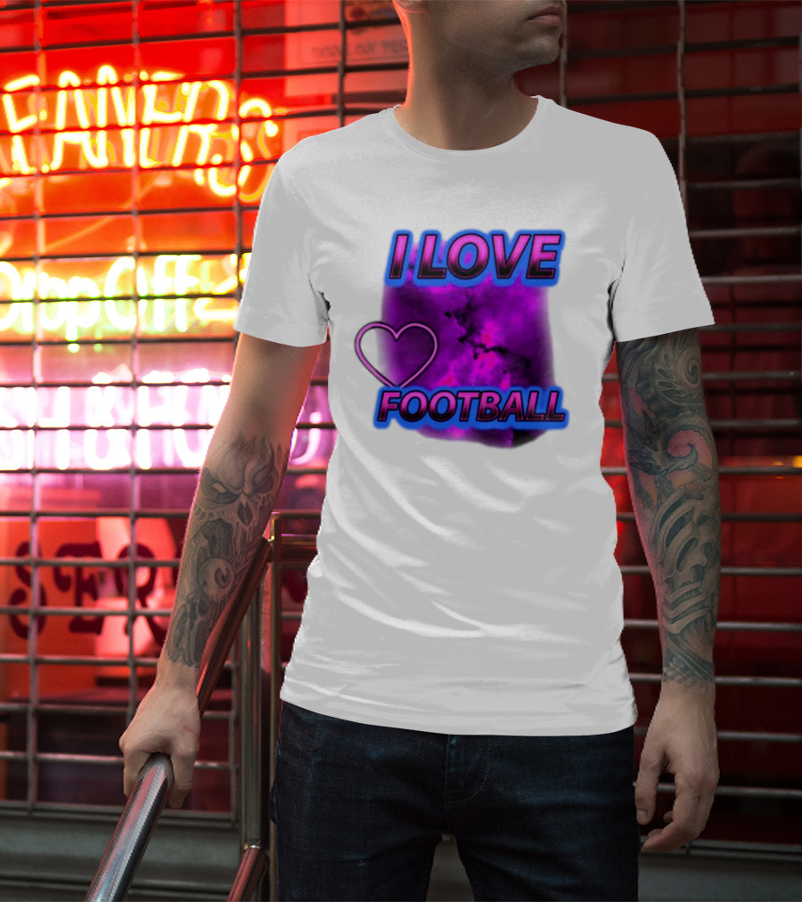 I Love Football Heart Purple Galaxy T-Shirt