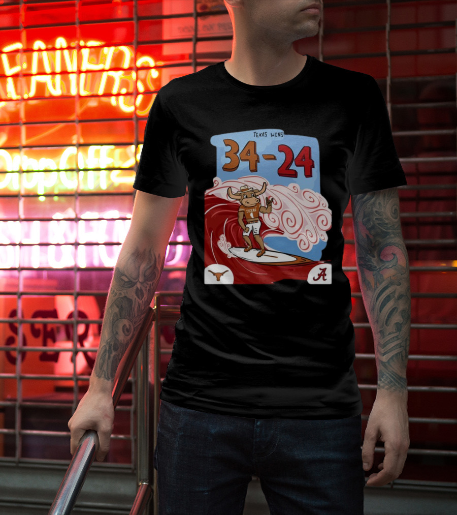 Texas Wins 34 24 Longhorn Surfer Victory Over Alabama T-Shirt