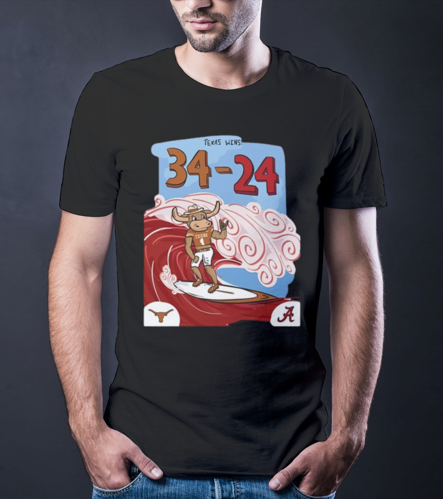 Texas Wins 34 24 Longhorn Surfer Victory Over Alabama T-Shirt